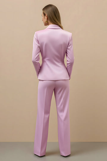2 Piece Pink Satin Notched Lapel Double Breasted Women Business Suits